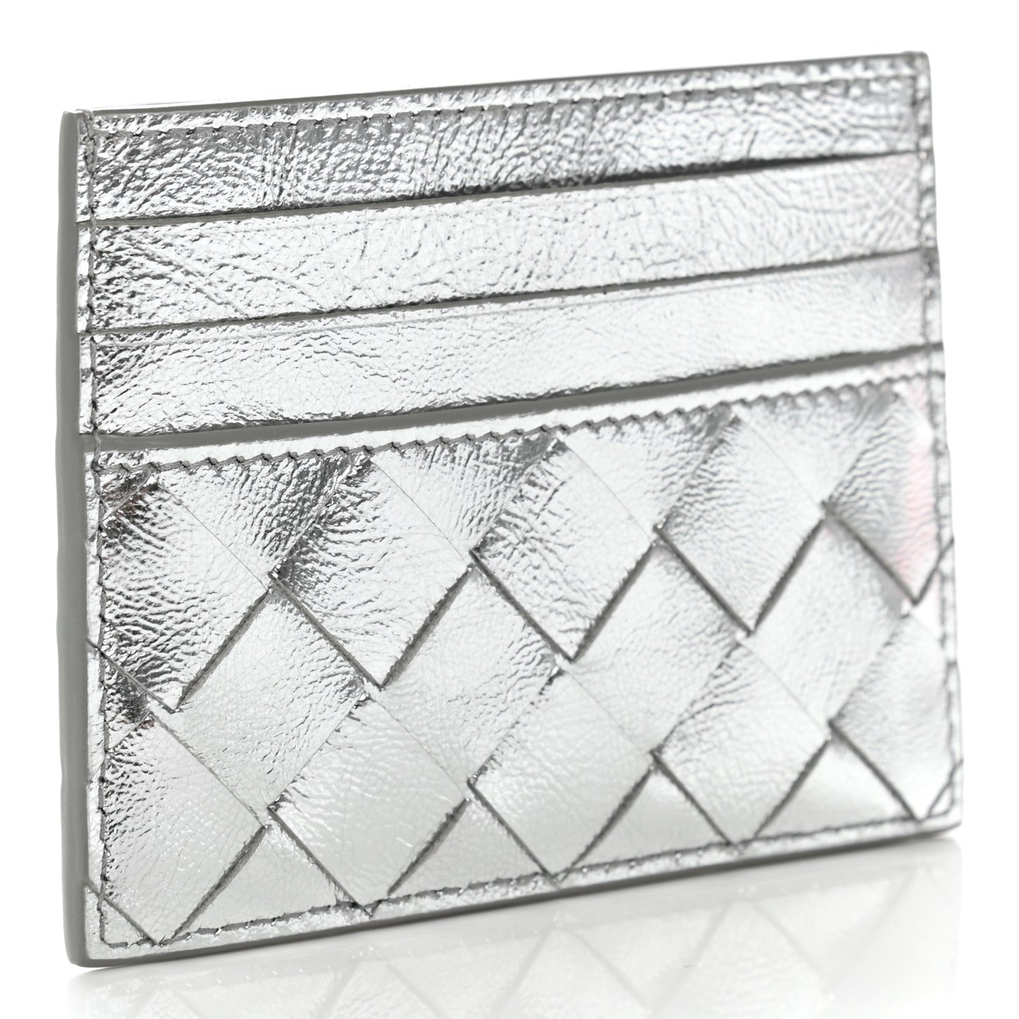 Metallic Nappa Intrecciato Card Holder Silver