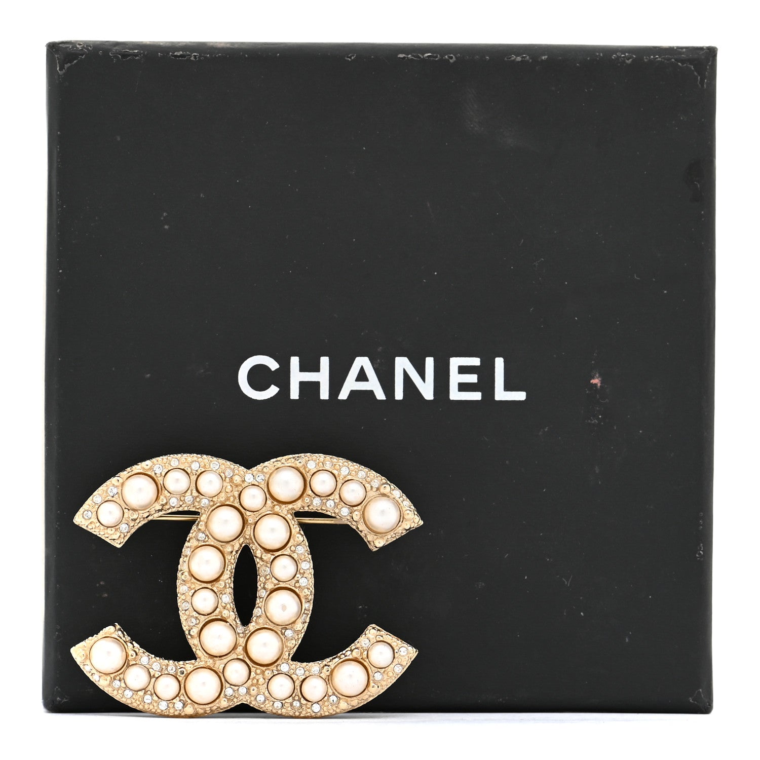 Chanel Metal Crystal Graduated Pearl CC Brooch Gold 5 of 5