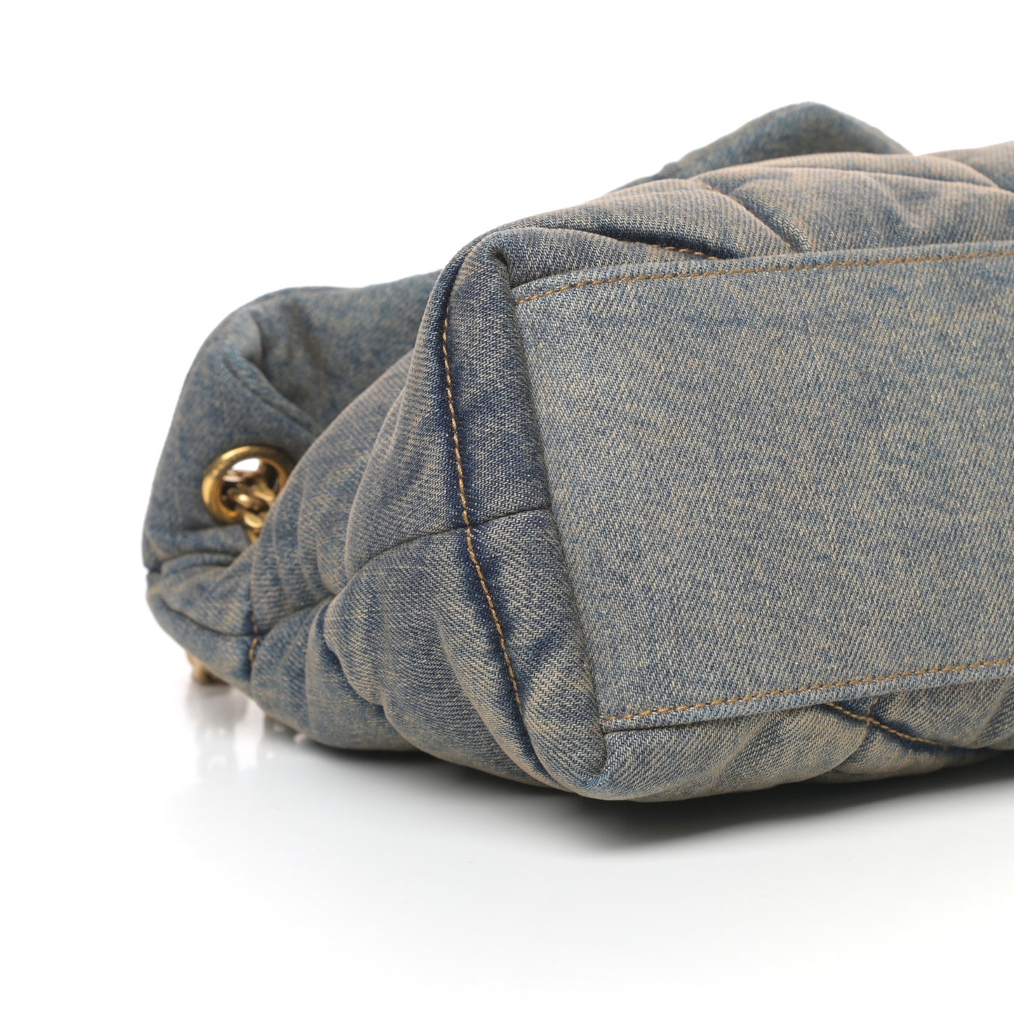 Denim Quilted Small Loulou Puffer Monogram Chain Satchel Blue Cinnamon