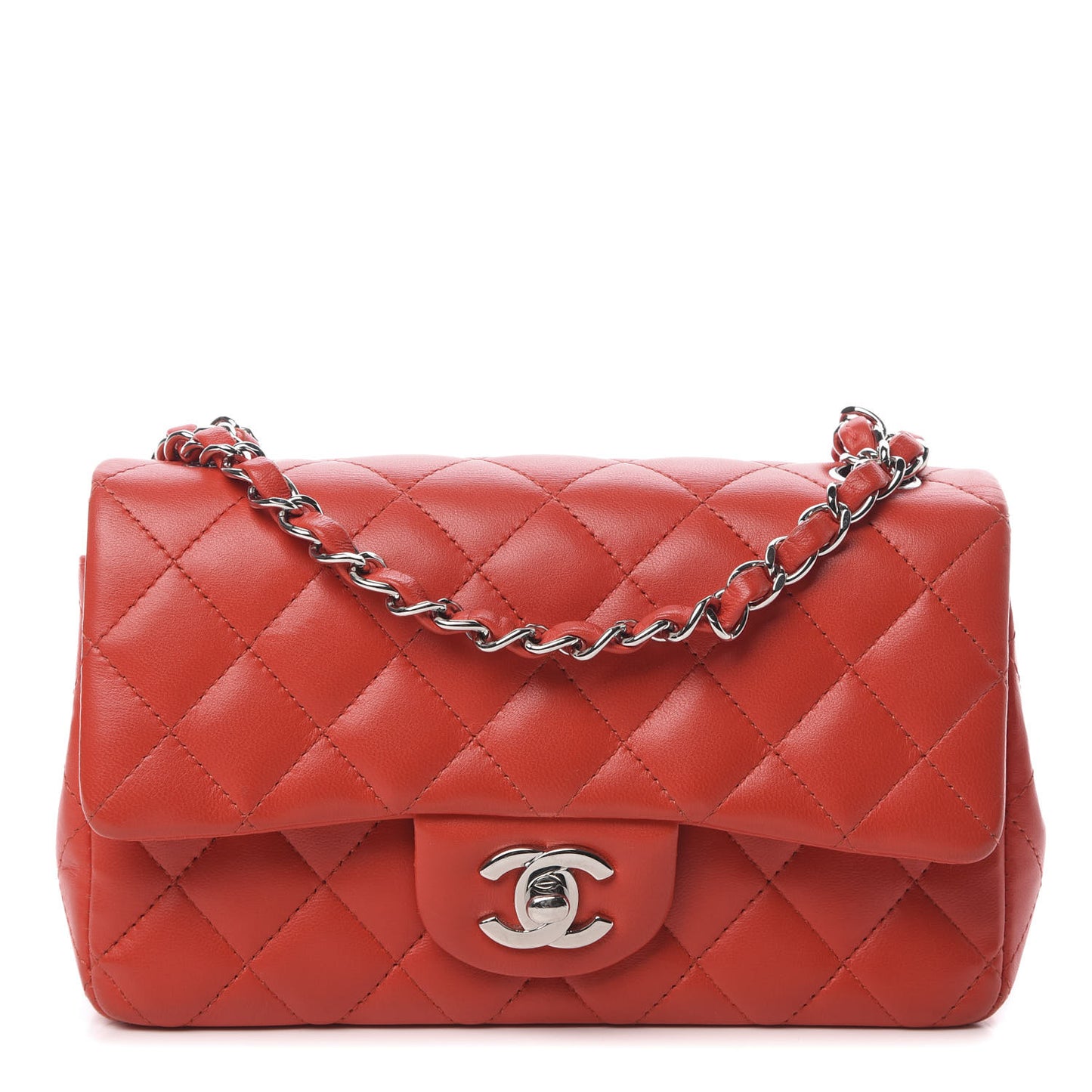 Lambskin Quilted Mini Rectangular Flap Red