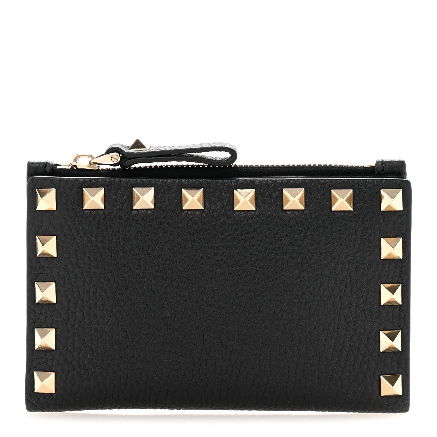 Valentino Garavani Pebbled Calfskin Rockstud Coin Case Card Holder Black 1 of 9