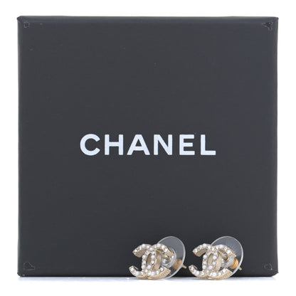 Chanel Pearl Crystal CC Charms Stud Earrings Light Gold 5 of 5