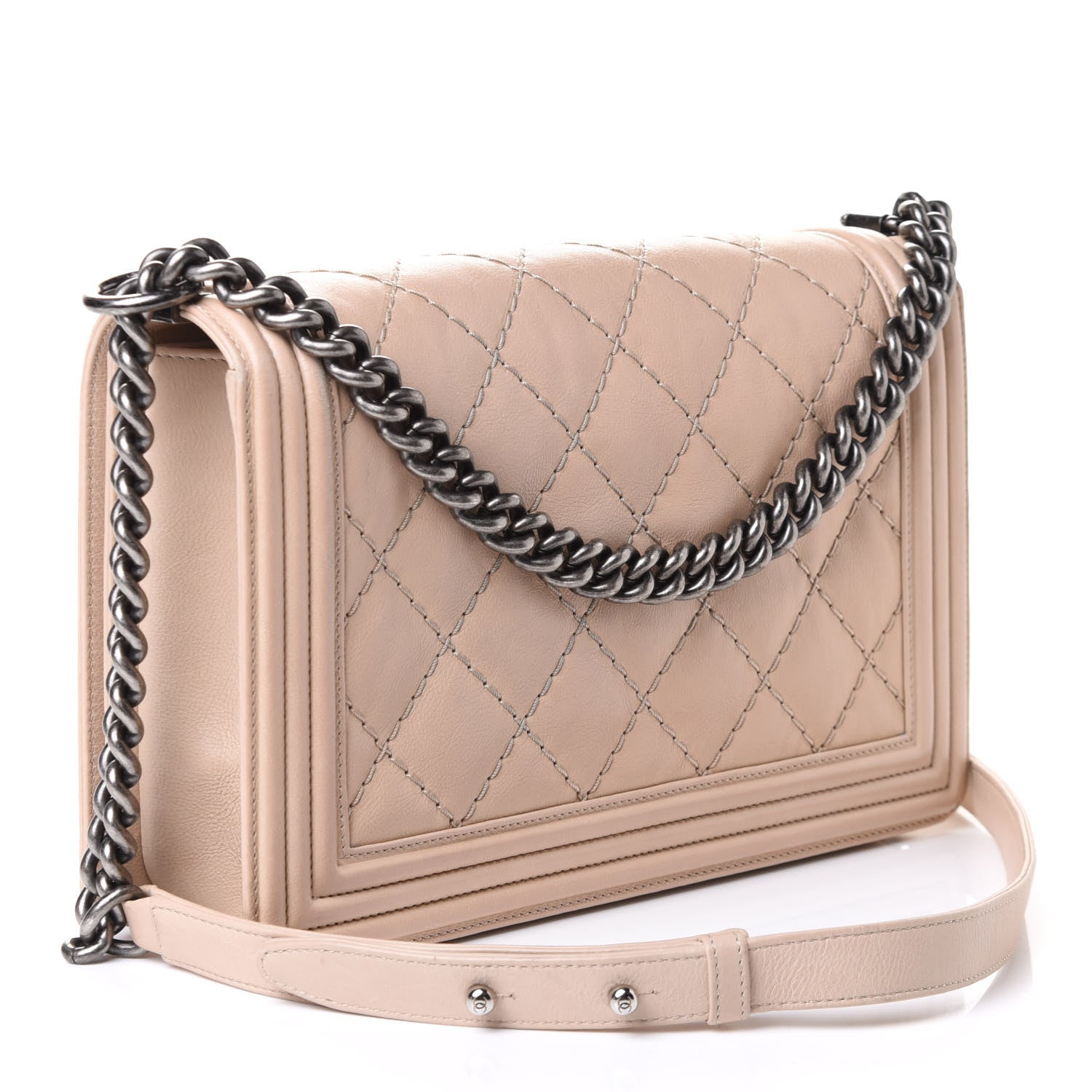 Chanel Calfskin Quilted Double Stitch New Medium Boy Flap Beige 2 of 5