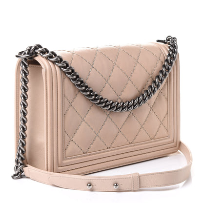 Chanel Calfskin Quilted Double Stitch New Medium Boy Flap Beige 2 of 5