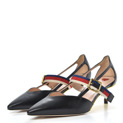 Gucci Malaga Kid Grosgrain Sylvie Web Bamboo Low Heel Pumps 40 Black 3 of 9