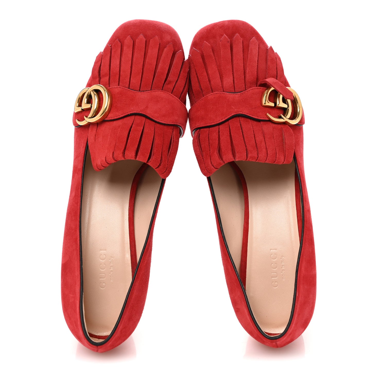 Kid Scamosciato GG Marmont Fringe 50mm Loafer Pumps 39 Vulcanic Red