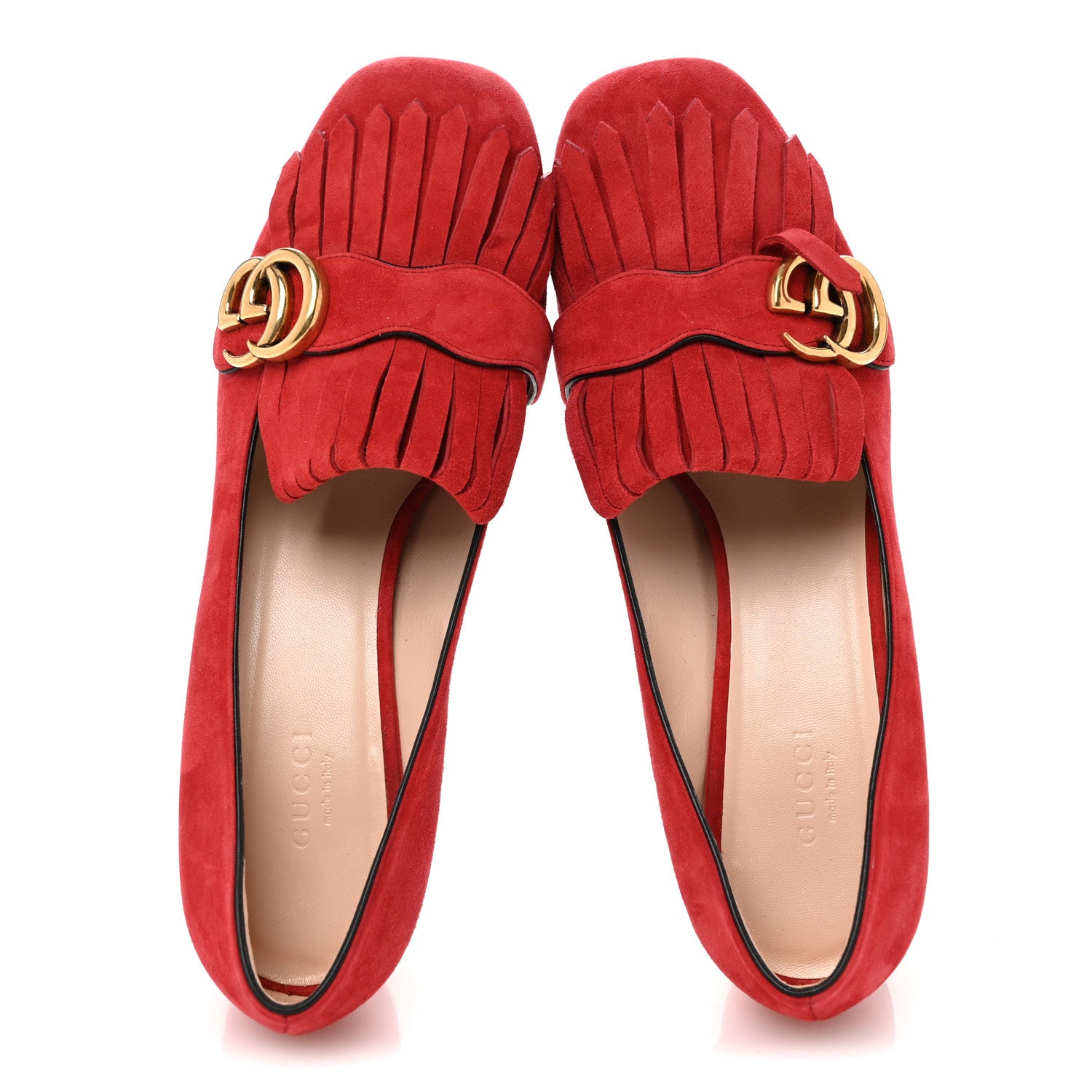 Gucci Kid Scamosciato GG Marmont Fringe 50mm Loafer Pumps 39 Vulcanic Red 2 of 10