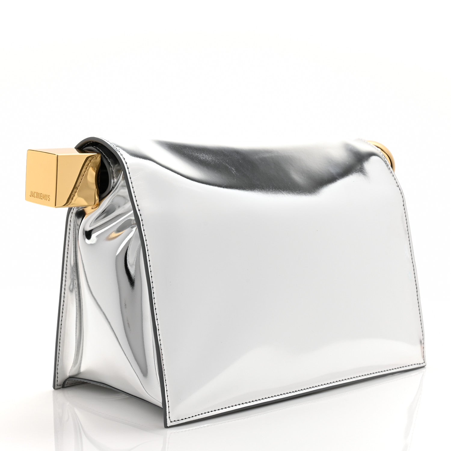 Jacquemus Metallic Patent Calfskin La Pochette Rond Carre Silver 3 of 9
