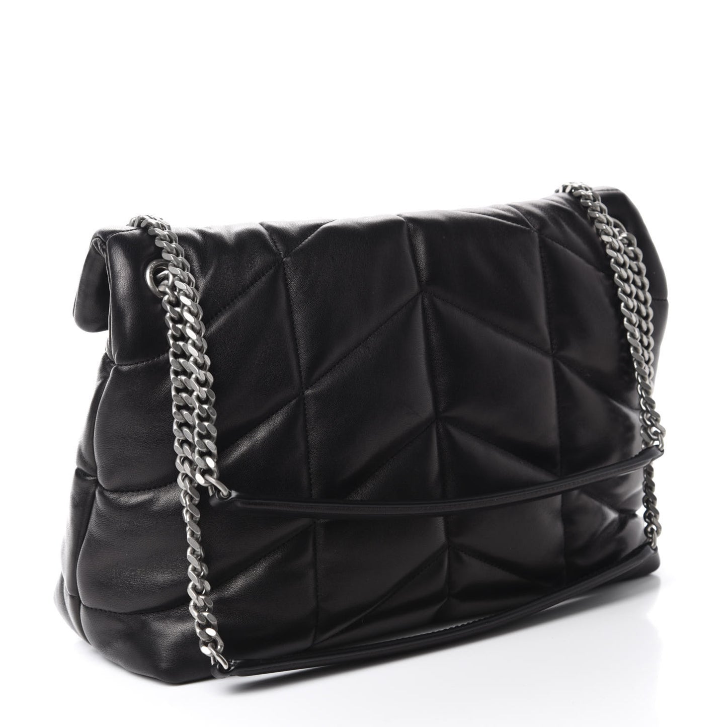 Lambskin Quilted Medium Loulou Puffer Monogram Chain Satchel Black