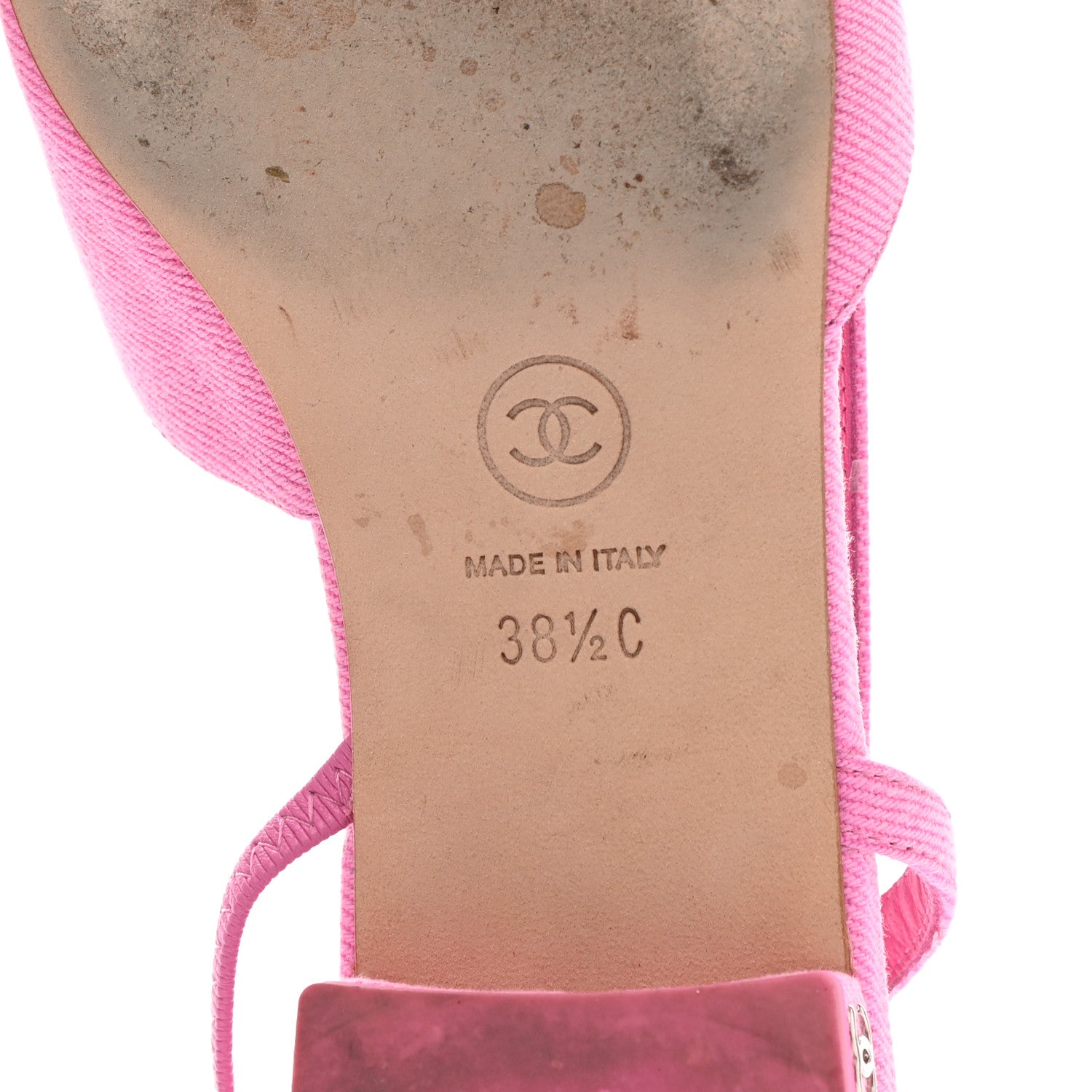 Chanel Denim Cap Toe CC Slingback Flat 38.5 Neon Pink 8 of 14