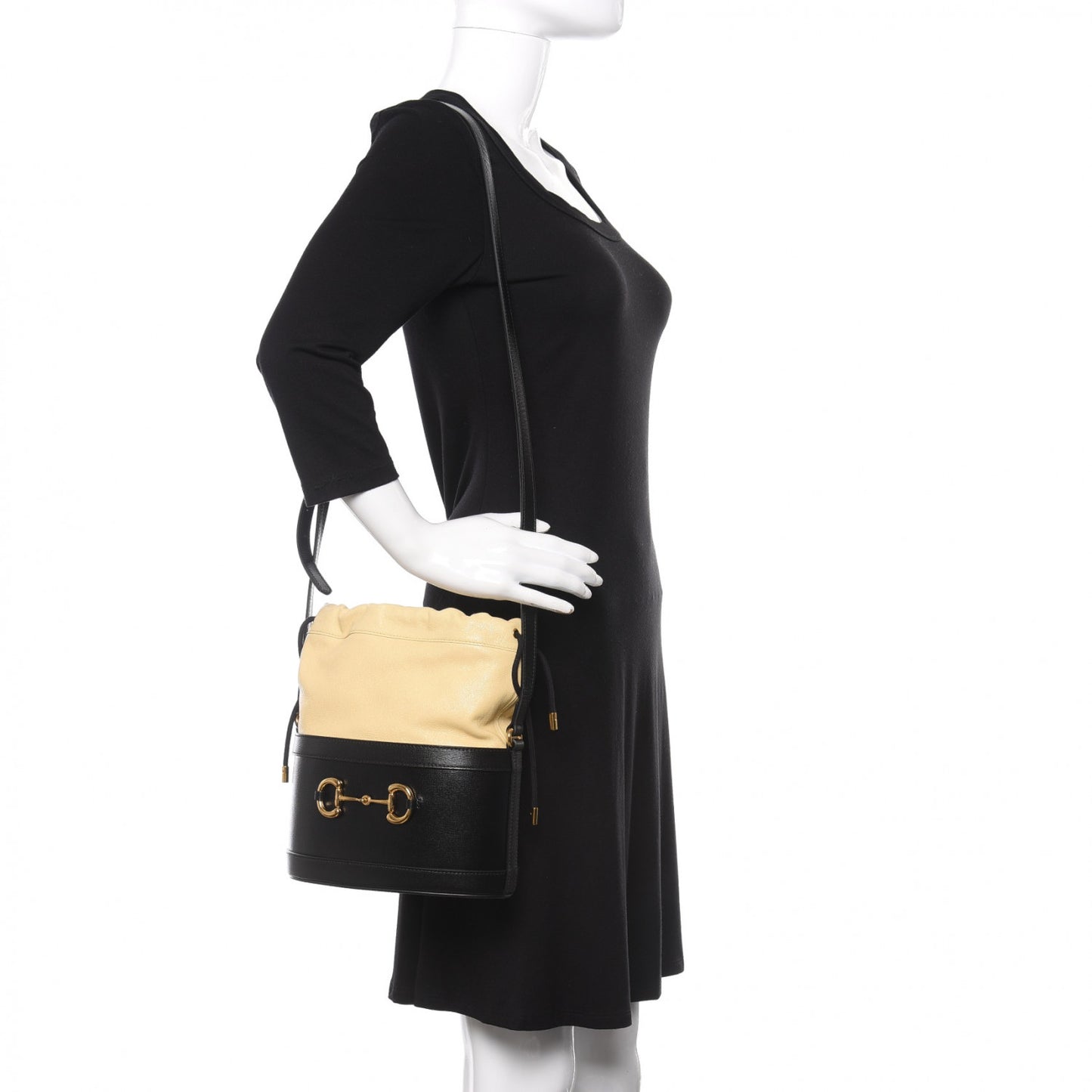 Azalea Sakai Be Green Calfskin Horsebit 1955 Drawstring Bucket Bag Black Butter