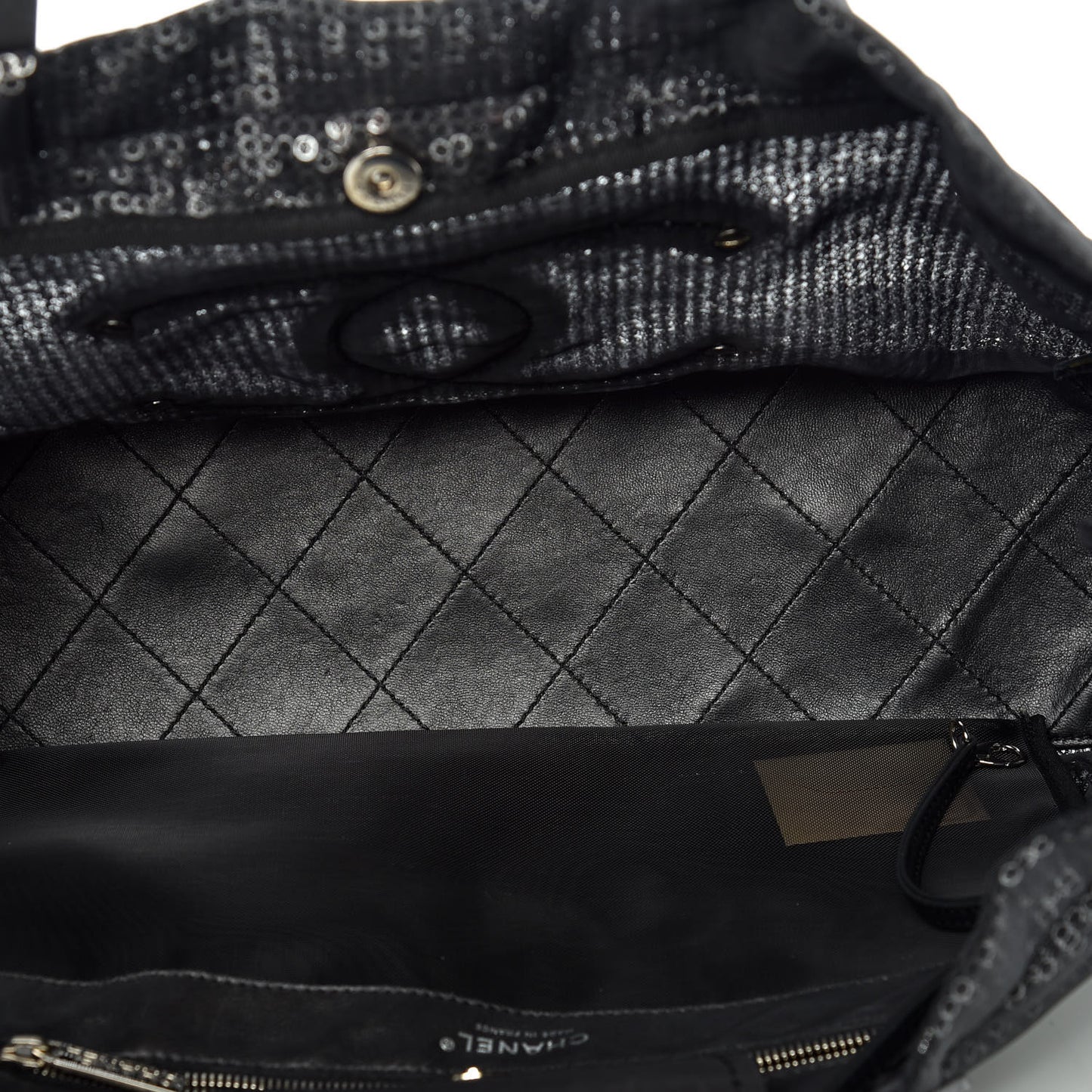 Calfskin Mesh Hidden Sequin CC Tote Black