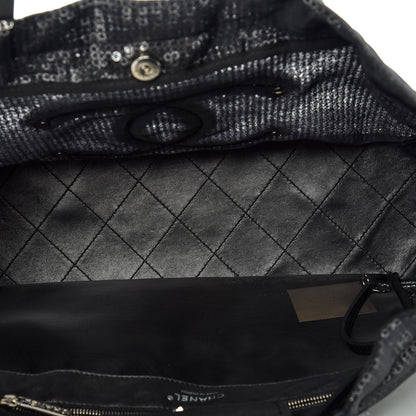 Chanel Calfskin Mesh Hidden Sequin CC Tote Black 7 of 9