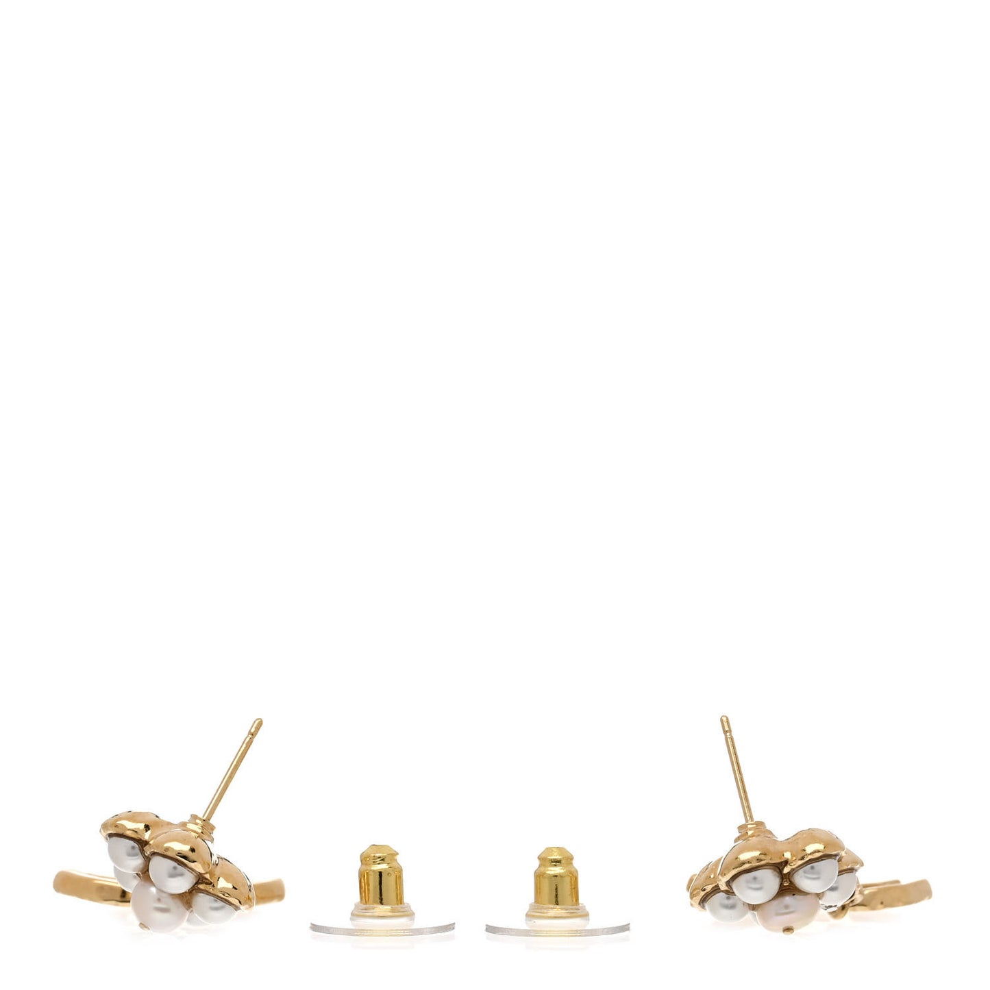 Pearl Crystal CC Flower Drop Earrings Gold White