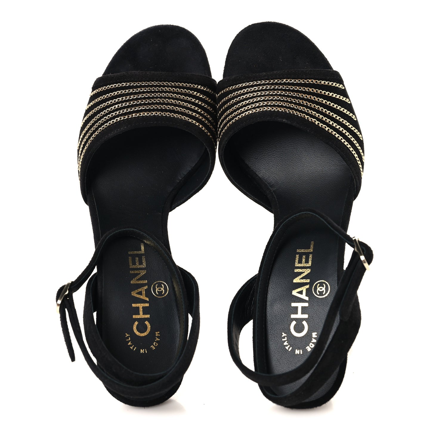 Suede Kidskin Chain Sandals  36 Black