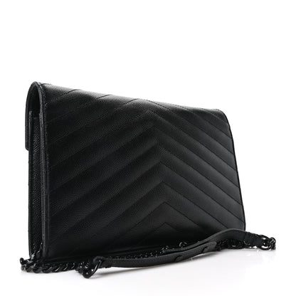 Saint Laurent Grain De Poudre Matelasse Chevron Monogram Monochrome Chain Wallet Black 5 of 17