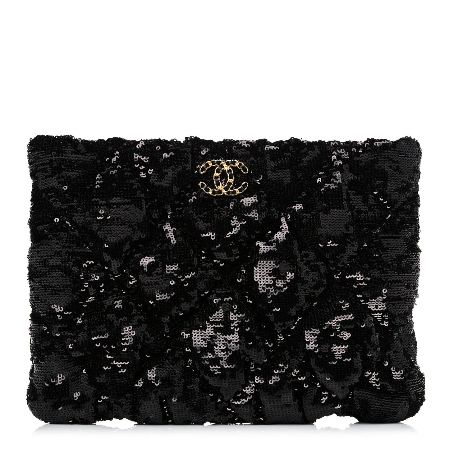 Sequins Quilted Large Chanel 19 Pouch Black