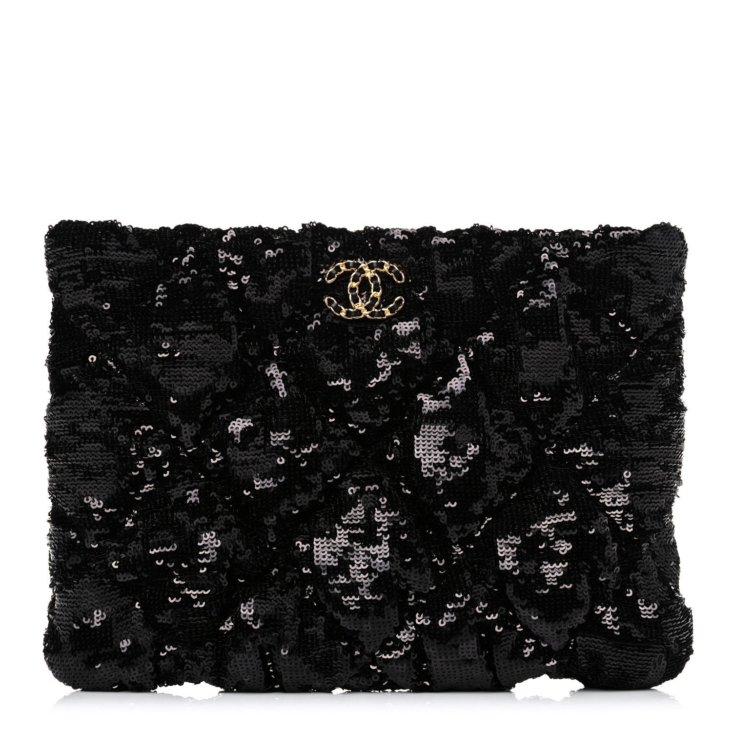 Chanel Sequins Quilted Large Chanel 19 Pouch Black 1 of 11