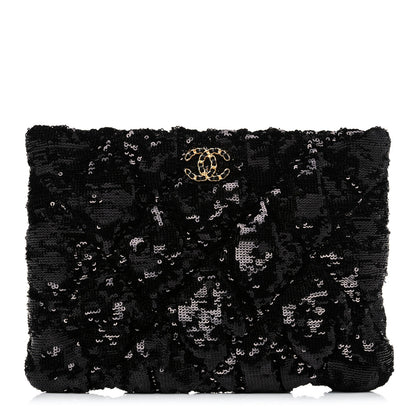 Chanel Sequins Quilted Large Chanel 19 Pouch Black 1 of 11