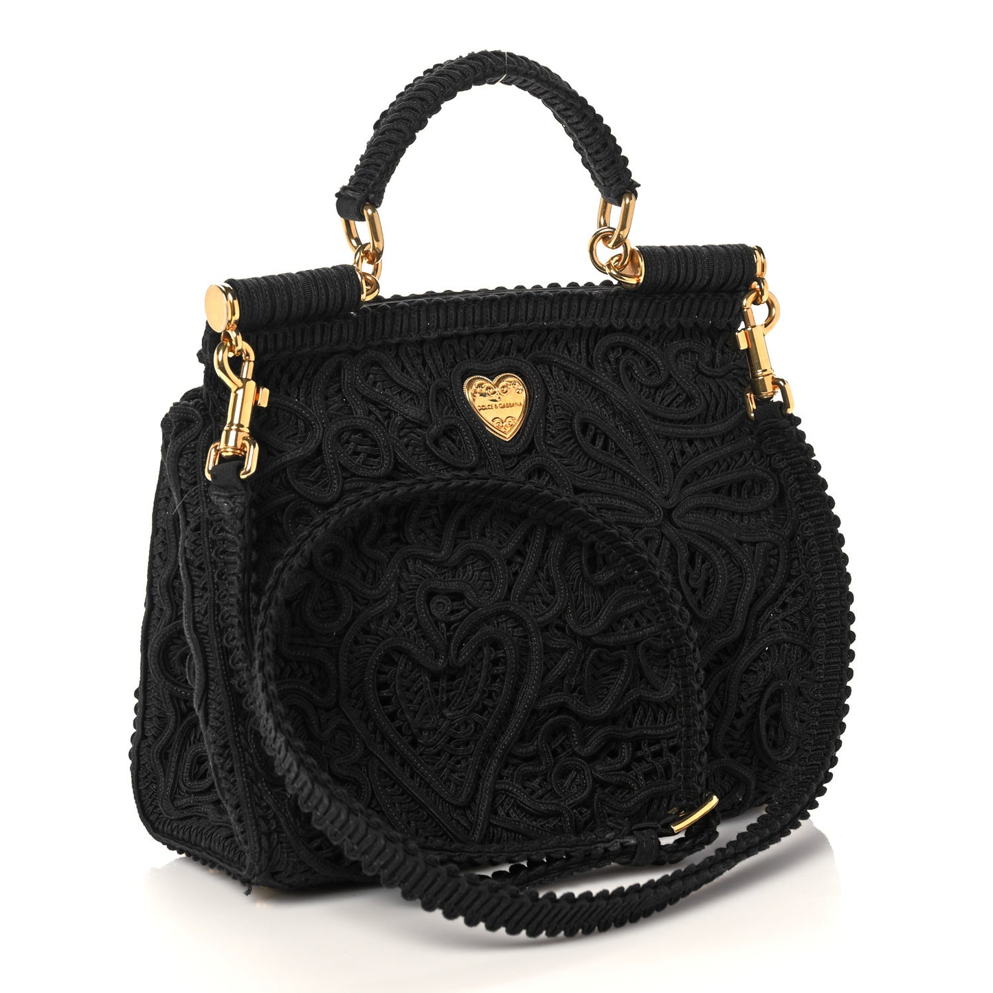 Cordonetto Lace Medium Miss Sicily Satchel Black