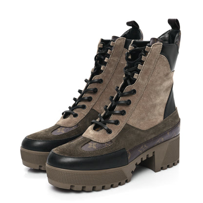 Louis Vuitton Suede Calfskin Monogram Laureate Platform Desert Boots 41 Taupe 3 of 8