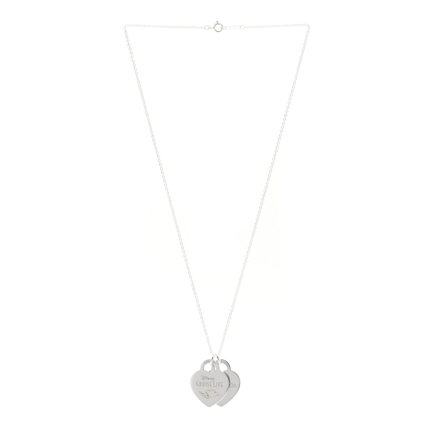Sterling Silver Disney Cruise Line Double Heart Tag Pendant Necklace
