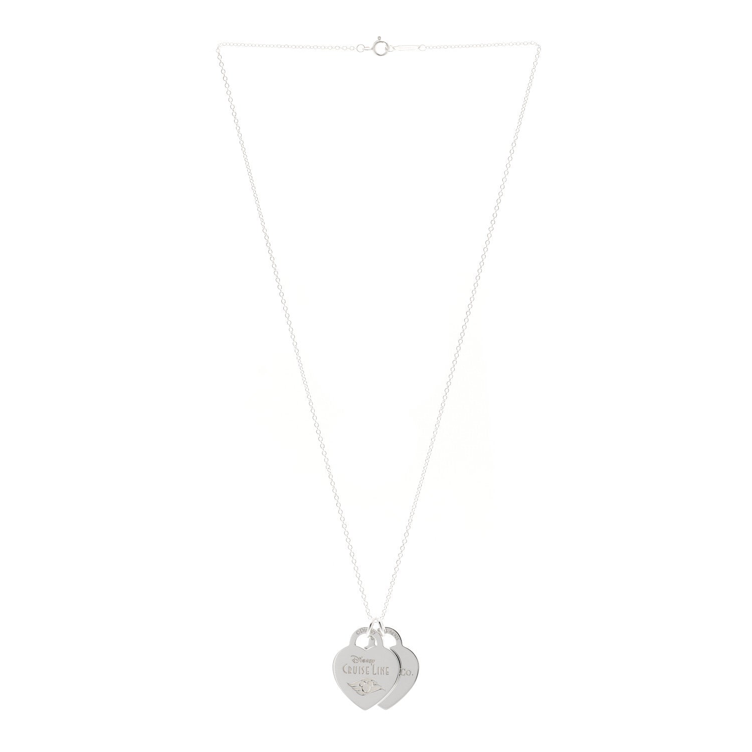 Tiffany Sterling Silver Disney Cruise Line Double Heart Tag Pendant Necklace 3 of 5