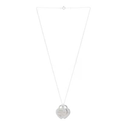 Tiffany Sterling Silver Disney Cruise Line Double Heart Tag Pendant Necklace 3 of 5