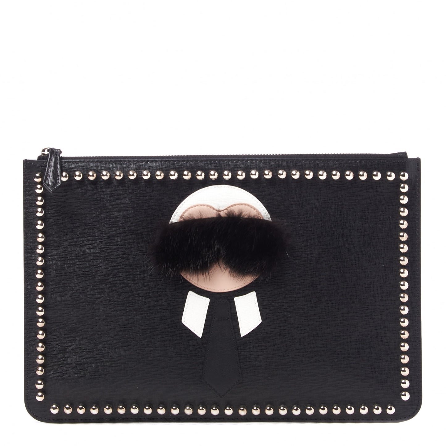 Vitello Elite Flamingo Mink Karlito Studded Pouch Black White Plaster