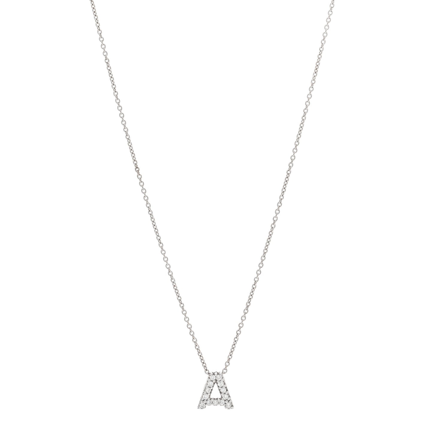 18K White Gold Diamond Love Letter A Pendant Necklace