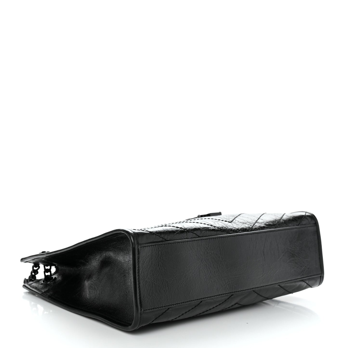 Crinkled Calfskin Matelasse Monogram Medium Niki Shopper Tote Black