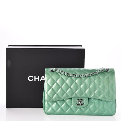 Chanel Patent Quilted Jumbo Double Flap Green 11 of 11