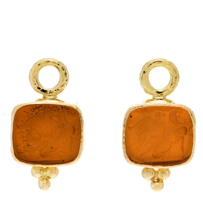 Elizabeth Locke 19K Yellow Gold Amber Venetian Glass Intaglio Pegasus Goddess Moon Earring Charms 1 of 4