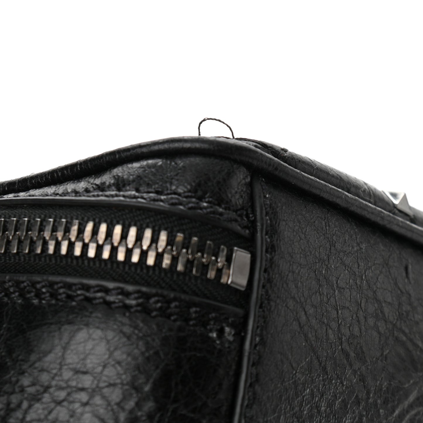 Craquele Nappa Rockstud Spike Double Zip Camera Crossbody Bag Black