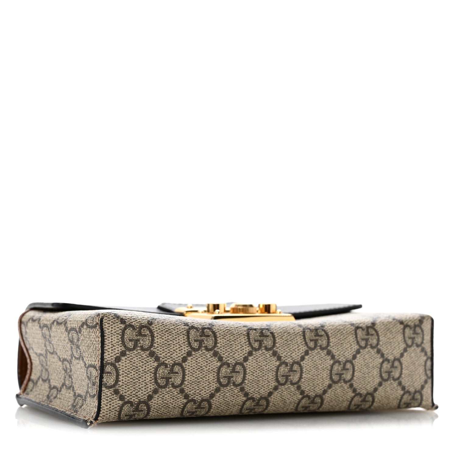 Gucci GG Supreme Monogram Calfskin Mini Padlock Top Handle Shoulder Bag Beige Black Cuir 4 of 15