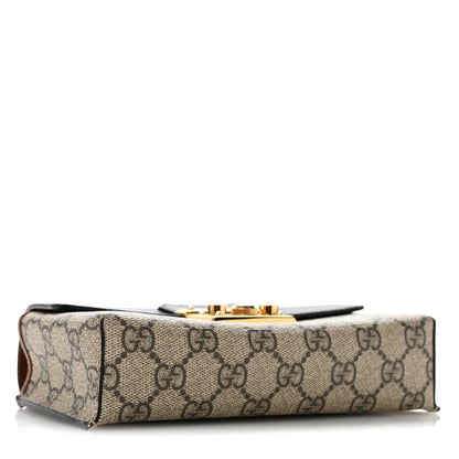 Gucci GG Supreme Monogram Calfskin Mini Padlock Top Handle Shoulder Bag Beige Black Cuir 4 of 15