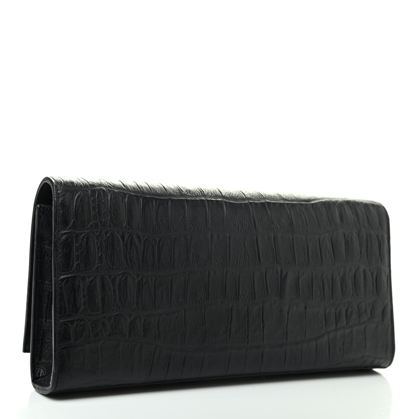 Calfskin Crocodile Embossed Classic Monogram Tassel Clutch Black