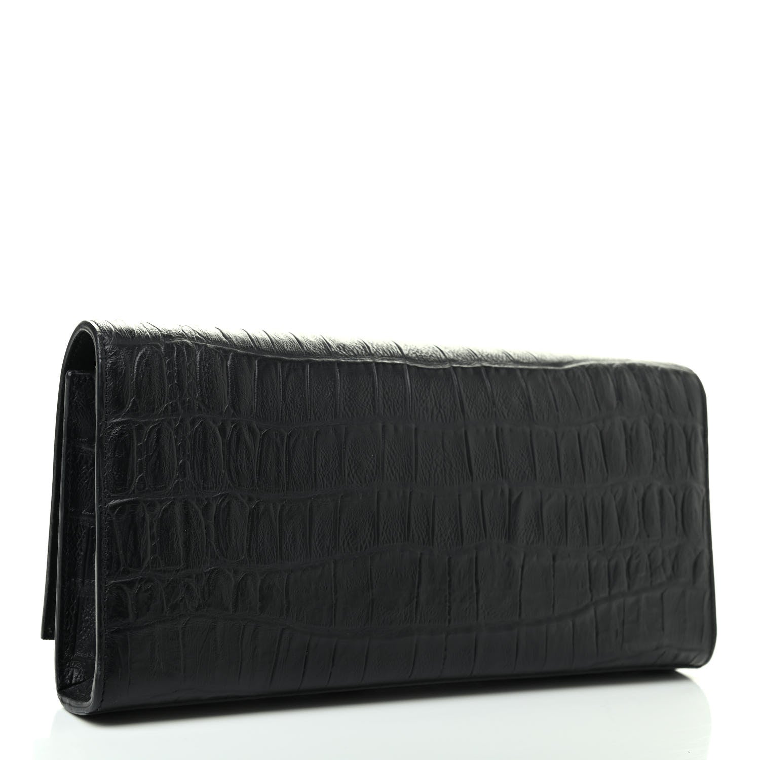 Saint Laurent Calfskin Crocodile Embossed Classic Monogram Tassel Clutch Black 3 of 7