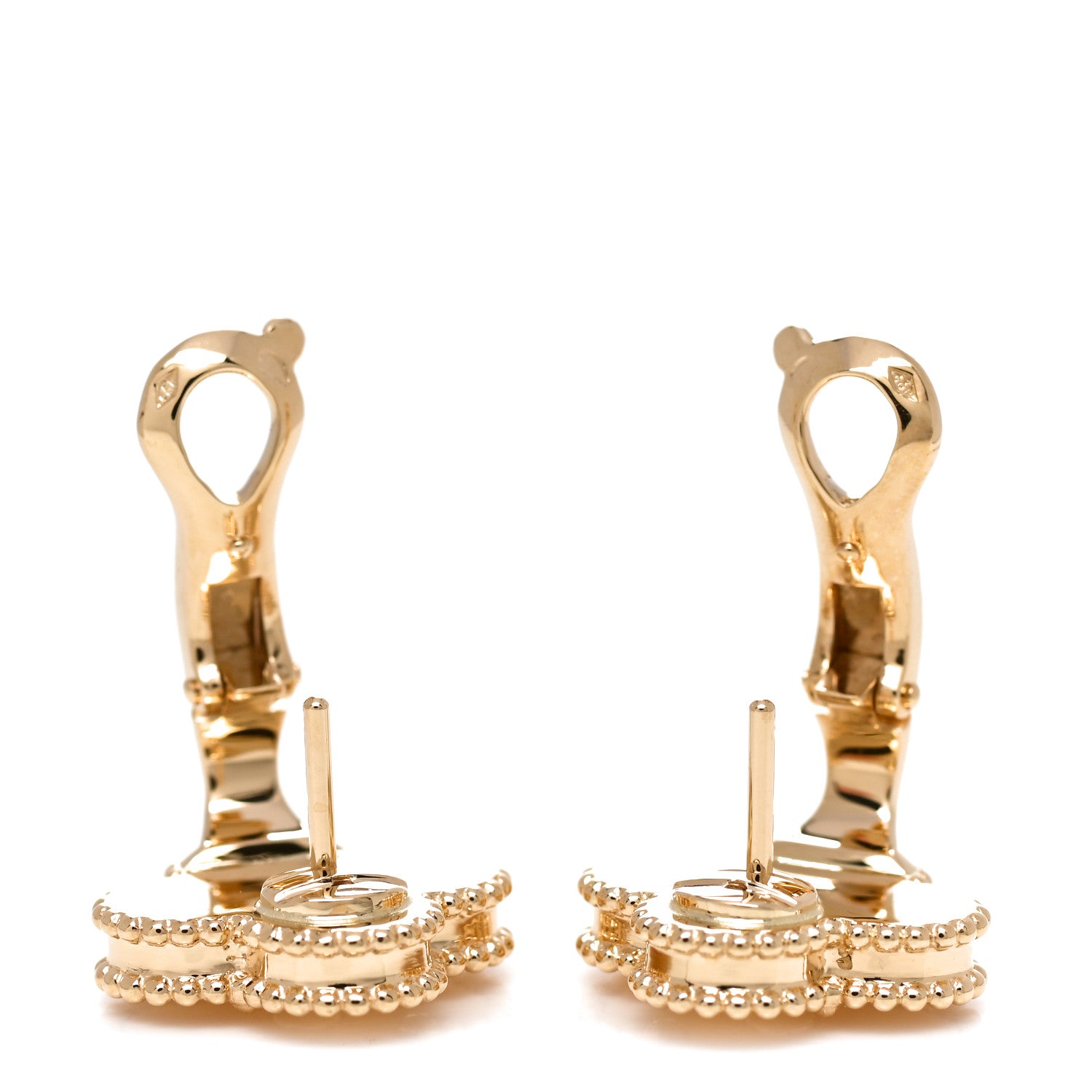 Van Cleef & Arpels 18K Yellow Gold Guilloche Vintage Alhambra Earrings 3 of 5