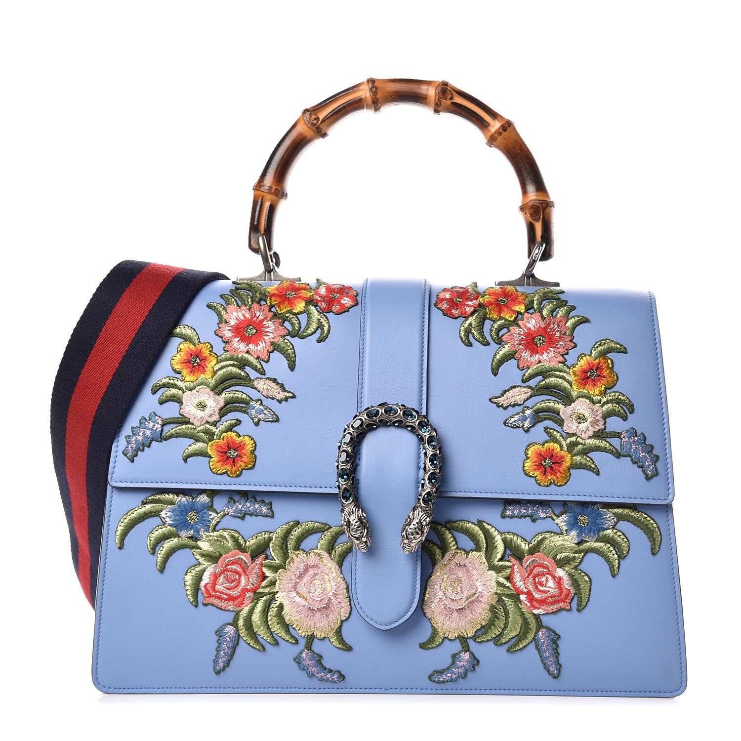 Gucci Moon Calfskin Crystal Web Embroidered Large Dionysus Bamboo Top Handle Bag Clear Sky Blue Multicolor 1 of 9