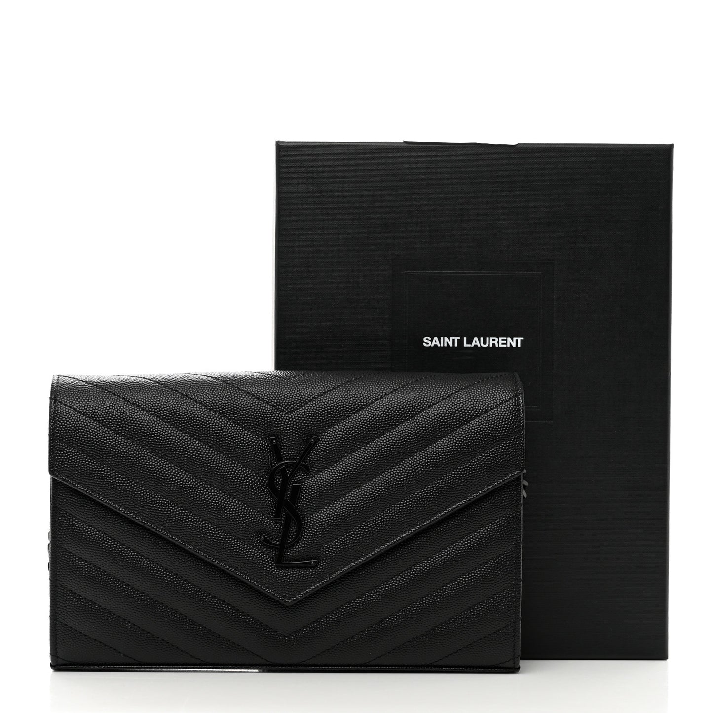 Grain De Poudre Matelasse Chevron Monogram Monochrome Chain Wallet Black
