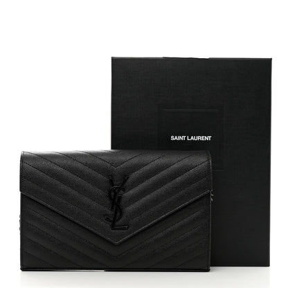 Saint Laurent Grain De Poudre Matelasse Chevron Monogram Monochrome Chain Wallet Black 10 of 10