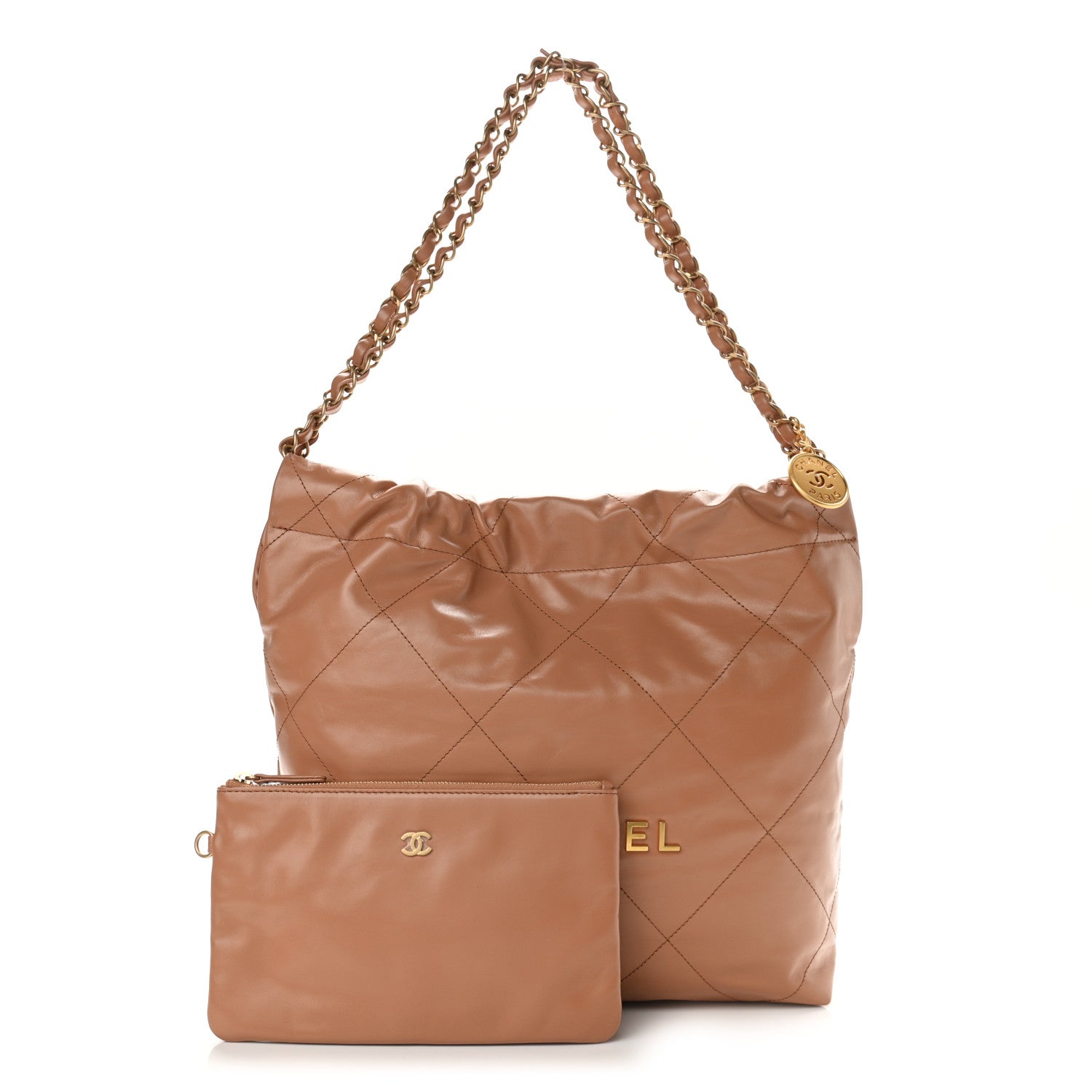 Chanel Shiny Calfskin Quilted Small Chanel 22 Camel 1 of 12