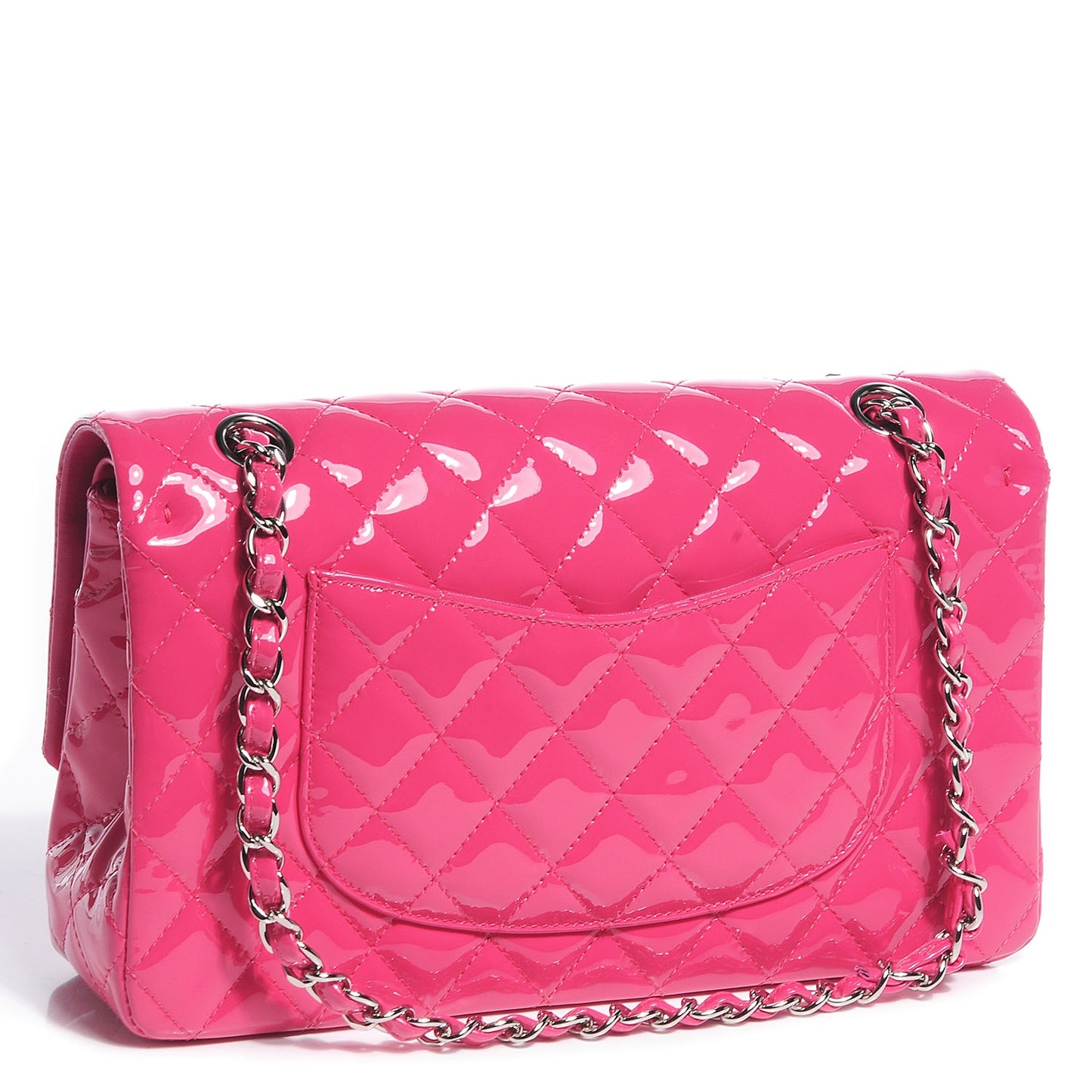 Patent Quilted Medium Double Flap Fuchsia