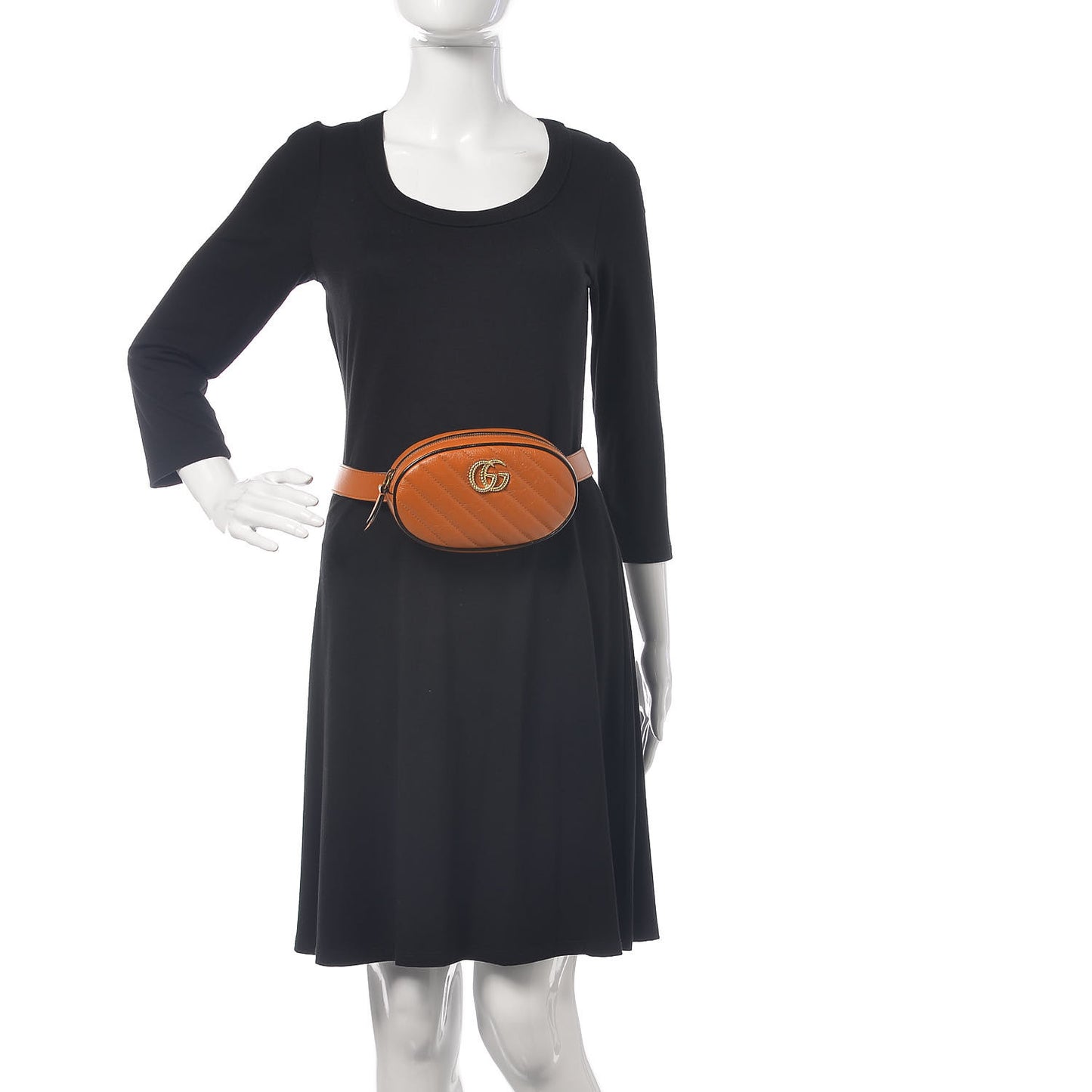 Vintage Effect Calfskin Matelasse Diagonal Torchon GG Marmont Belt Bag 85 34 Cognac