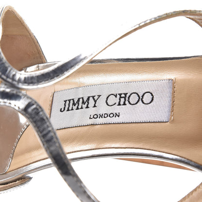 Jimmy Choo Mirror Calfskin Lang Sandals 38.5 Silver Liquid 9 of 9