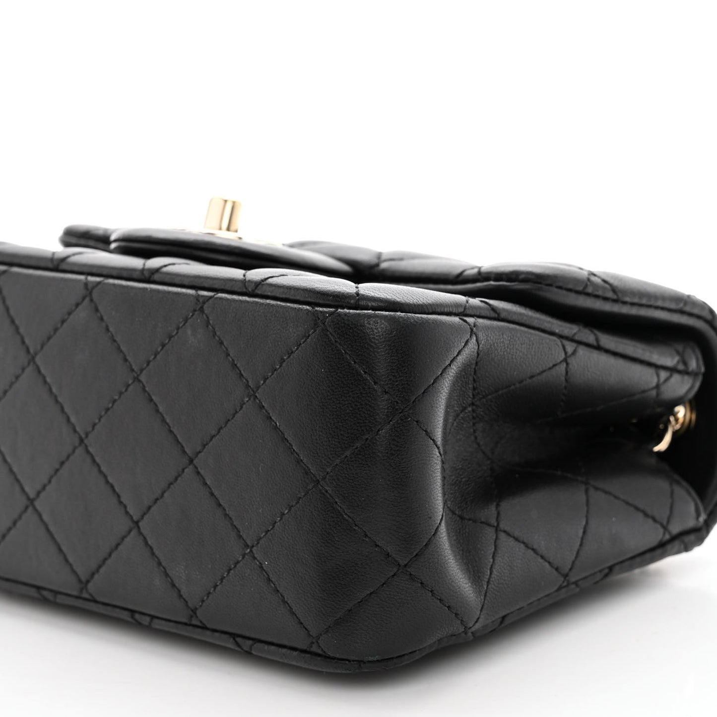 Lambskin Quilted Enamel Mini Pearl Crush Flap Black