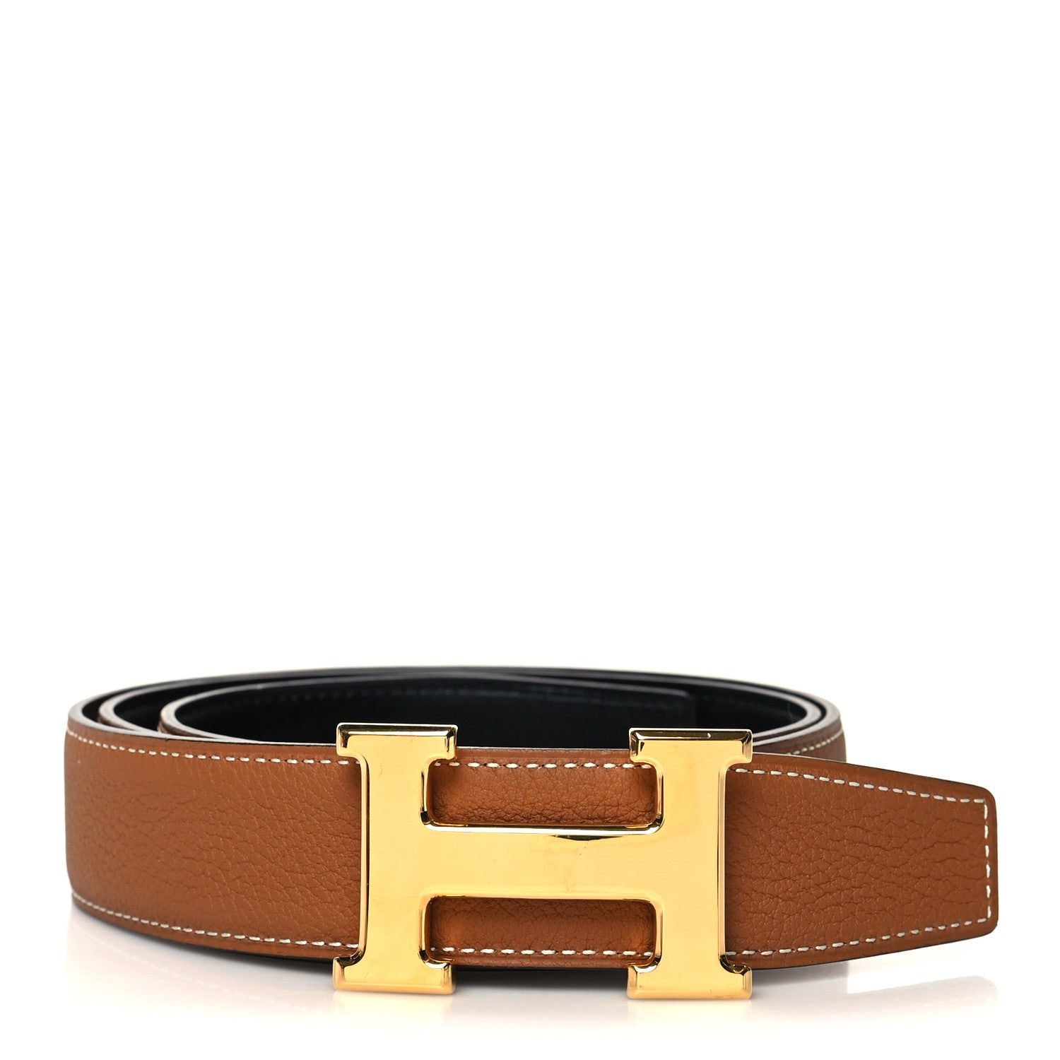 Hermes Togo Box 32mm H Belt 90 36 Black Gold 1 of 5