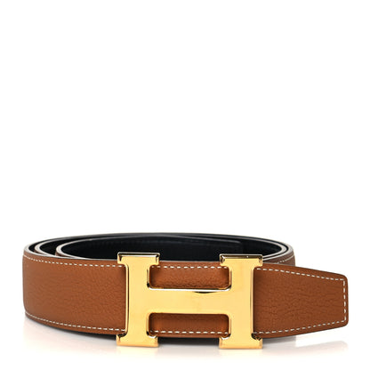 Hermes Togo Box 32mm H Belt 90 36 Black Gold 1 of 5