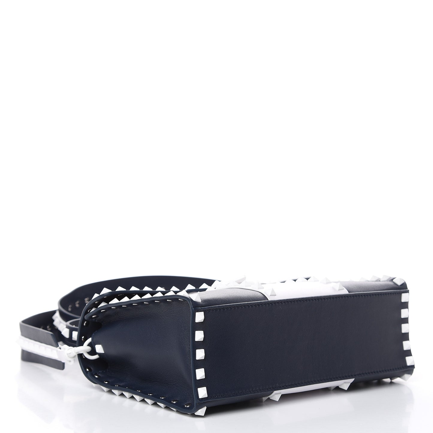 Vitello Colorblock Small Free Rockstud Single Handle Flap Bag Marine Optic White